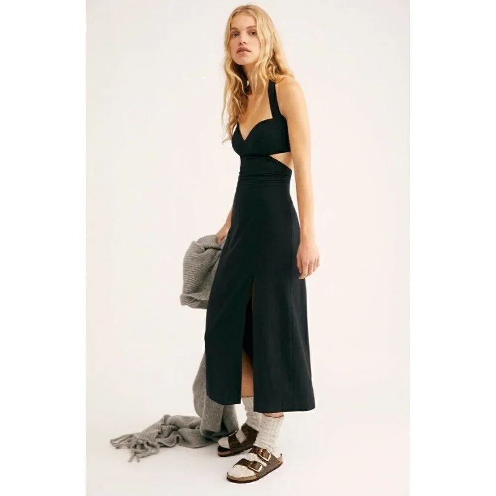 NWT FREE PEOPLE ENDLESS SUMMER Sz L MISS YOU ALREADY HALTER MIDI DRESS BLACK